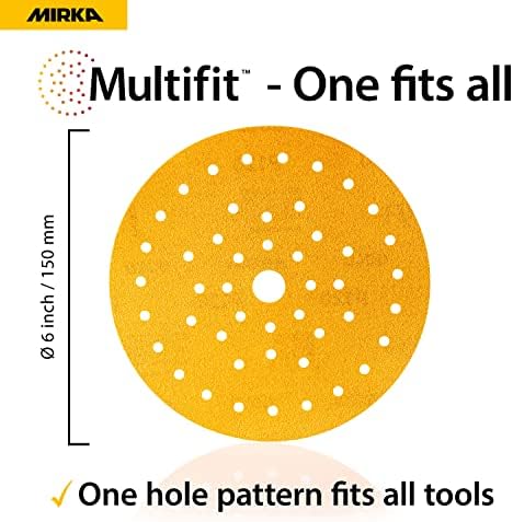 Mirka Gold Multifit 6 Inch 800 Grit Hook and Loop Sanding Discs, 50 Pack