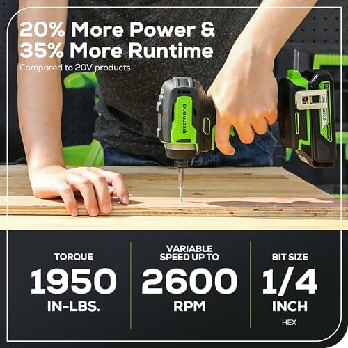 Greenworks 24V Brushless 1950 in./lbs Impact Driver, 1/4-inch Hex Variable Speed, Tool Only