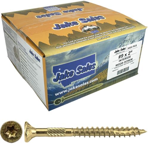 Jake Sales #9 x 2 Gold Star Wood Screw Torx/Star Drive Flat Head (Full Box - 3,000 Screw Count) - Multipurpose Torx/Star Drive Wood Screws
