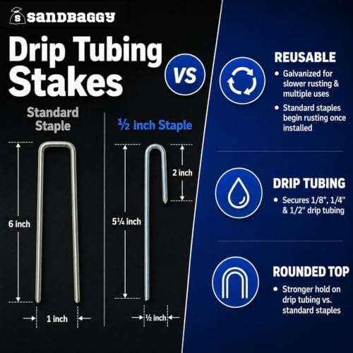Sandbaggy 400-Pack DRIP TUBING Stakes Landscape Staples | 5 inch Length - 11 Gauge Heavy Duty | Drip Anchors | Landscape Pins | Garden Lawn Nails | Designed to Hold Drip Tubing Up to 1/2" Diameter