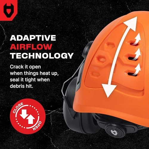 NoCry ANSI Z89.1 Rated Arborist Helmet — Chainsaw Helmet with Face Shield and Ear Muffs — Adjustable Hard Hat with Adaptive Ventilation; Impact-Resistant Mesh Face Shield for Forestry with Side Guards