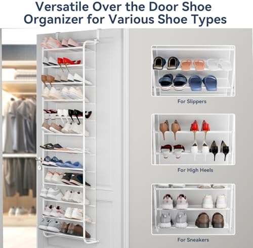 Whitmor 36 Pair Over The Door Shoe Organizer, 12 Tier Hanging Shoe Organizer, Heavy Duty Metal & Mesh Shoe Holder, Hanging Shoe Rack for Closet Organizer & Storage, 74" H x 21.7" W x 7.5" D, White1