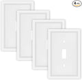 White Decorative Light Switch Cover Plate, Classic Single Toggle Switch Plate Covers, Natural Bamboo Fiber 1 Gang Wall Plates for Bathroom Kitchen- 4 Pack