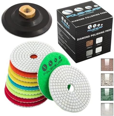 Diamond Polishing Pads 4 inch Wet/Dry Set of 11+1 Backer Pad by POLISHSURF