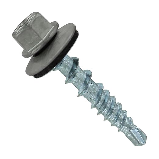 Fasteners Plus ST Fastening Kwikseal Woodbinder Metal to Wood #10 x 1 Ash Gray Screws with EPDM Rubber Washer, 250-Count - Designed for Metal Roofing and Siding Panels