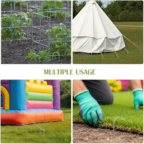 Whonline 200 Pack Landscape Staples, 6 Inch Round-top Garden Stakes