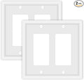 Double Decorator Switch Cover Plate White Classic Decorative Decorator Switch Plates Cover 2 Gang Rocker Wall Plate Cover for Duplex Toggle, 2 Pack