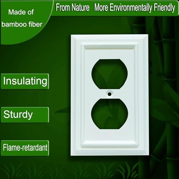 Wall Plates, Duplex Outlet Covers, Toggle Light Switch Plates, Decorator Light Switch Cover, Bamboo Fiber Material Standard Size Wall Plates of various styles, White (1 Gang Duplex 4 Pack)