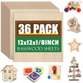 36 Pack 12x12 Basswood Sheets 1/8 Inch, Unfinished Wood for Crafts, Basswood for Laser Cutting & Engraving, Wood Burining, Basswood Plywood Sheets for Architectural Models.