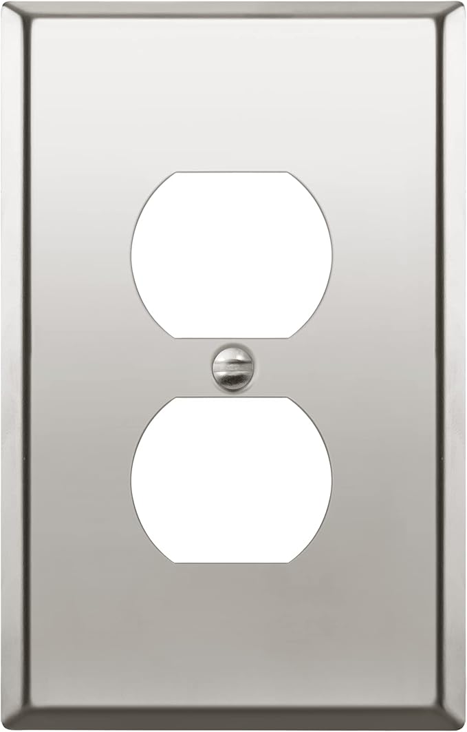 ENERLITES Duplex Receptacle Metal Wall Plate, Stainless Steel Outlet Cover, Corrosion Resistant, Mid-Size 1-Gang 4.88" x 3.11", Stainless Steel 201, 7721M-PC, Polished Chrome