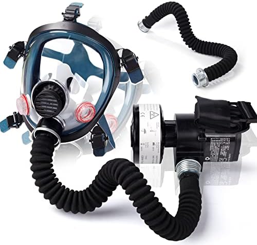 HANUU Reusable PAPR Respirator, Portable PAPR Respirator System with 40mm Activated Carbon Filter, Powered Air Purifying Respirators, Gas Mask for Gases, Dust, Vapors, Chemicals, Paint, Spray