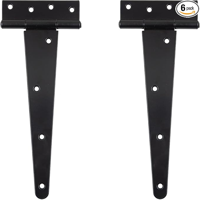 HLMOptimo Heavy Duty T Hinge Tee Hinge T Strap Hinge Shed Hinge Gate Hinge Barn Hinge Fence Hinge Door Hinge Wrought Rustproof All Size Black (2 pcs, 10 inch)