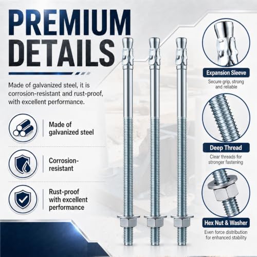 Moxweyeni 20 Pcs 1/2" x 10" Zinc Plated Wedge Anchors for Concrete