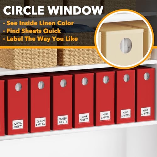SpaceAid 8 Pack Bed Sheet Organizers and Storage, Foldable Sheet Organizer for Linen Closet, Sheets Set Folder Keeper with Window XL (Queen & King Size) Bedding Container (Red, 8 Pack)