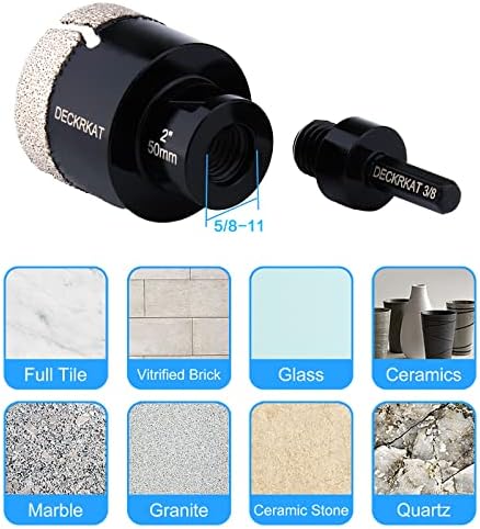 Diamond Hole Saw, 2" Hole Saw for Tiles Granite Marble Ceramic Glass Porcelain, 50mm Core Drill Bit with 5/8-11 Thread and 3/8” Hex Shank Adapter for Angle Grinders & Drills