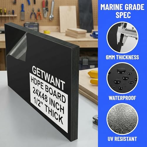 Black HDPE Sheet 1/2" (12mm) Thick 24" x 48" HDPE Marine Board, Heavy Duty High Density Polyethylene Board, UV Anti-Aging High Impact, for Structural Engineering Chemical Mechanical Marine Outdoor Use