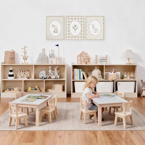 Montessori Book and Toy Shelf for Kids, 5-Section Organizer, Birch Plywood