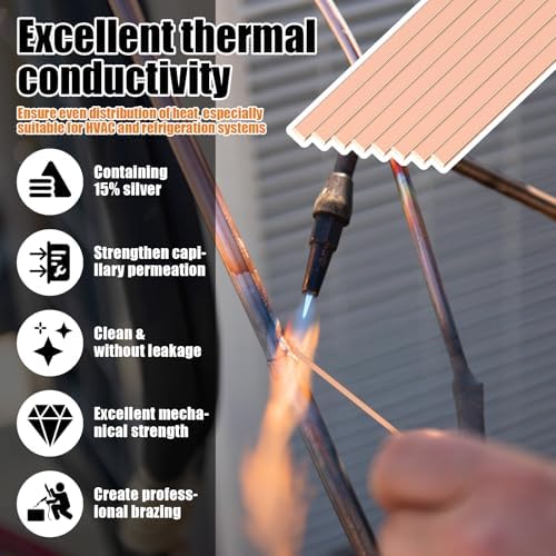 50 Sticks 15% Silver Brazing Rods AWS BCuP-5 15% Silver Solder Phos Copper Brazing Alloys Flat Welding Rods 0.050"x1/8"x10" for HVAC Refrigeration Air Conditioning Cold Storage Equipment (50 Pcs)