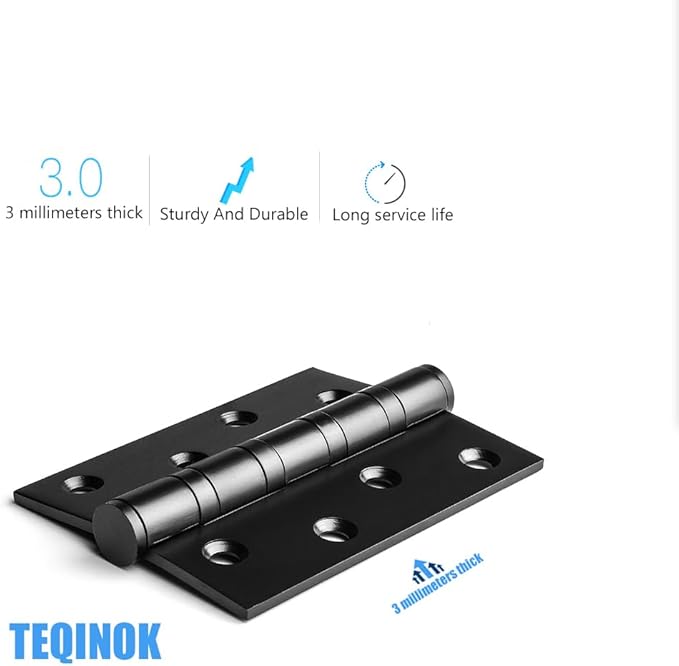 6 Packs of Square 4x3-inch Black Stainless Steel 3MM Thickened Door Hinges, Bearing Door Hinges, Window Hinges, Indoor and Outdoor Hinges with Screws