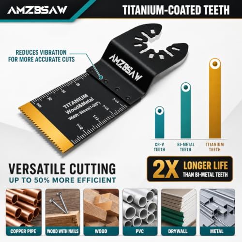 AMZBSAW 200PCS Titanium & HCS Oscillating Blades for Wood, Metal & Plastic