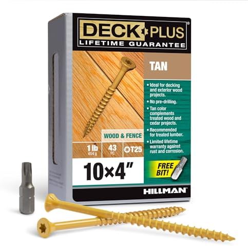 Deck Plus Deck Screws, #10 x 4in, 43 Pack, Tan Epoxy Finish