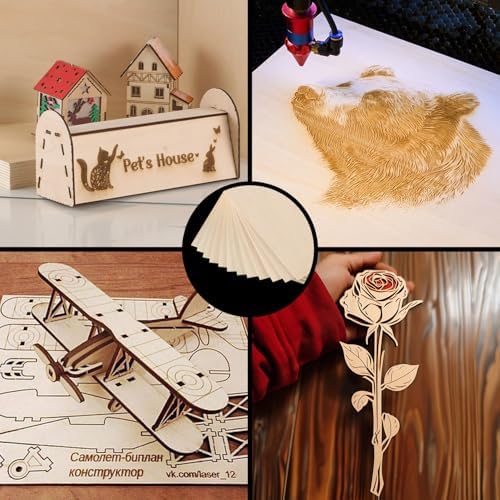 OMTech 12 Pack Birch Plywood, 12x24 Inch Plywood for Crafts, 1/8" Thick Wood Boards for Laser Cutting Engraving, Unfinished Wood Sheets for DIY Projects Drawing Painting
