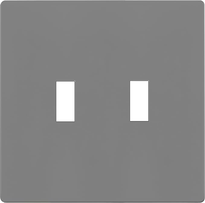 ENERLITES Screwless Double Toggle Switch Wall Plate, Child Safe Dual Light Switch Cover, Standard Size 2-Gang 4.68" x 4.73", Unbreakable Polycarbonate Thermoplastic, UL Listed, SI8812-GY, Glossy, Gray
