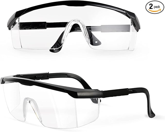 PACIFIC PPE 2 Pack Safety Glasses for Men and Women, ANSI Z87 Safety Goggles with Scratch Resistant Clear Wraparound Lenses, Adjustable Lab Goggles, UV Protection Lab Glasses