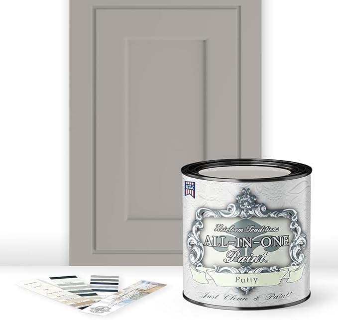 ALL-IN-ONE Paint by Heirloom Traditions, Putty (Light Taupe), Quart - Durable cabinet and furniture paint. Built in primer and top coat, no sanding needed. Includes our 30 featured color card.