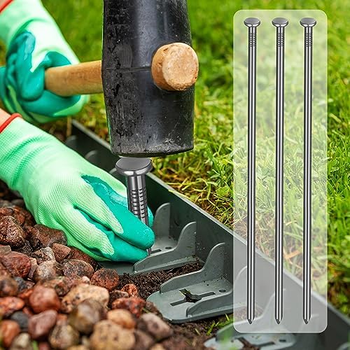 Nuenen 100 Pack 12 Inch Heavy Duty Landscape Stakes Metal Landscape Anchoring Spikes Garden Ground Spikes for Artificial Turf Nails Weed Barrier Paver Edging Timber Carpentry Tent Camping, Black