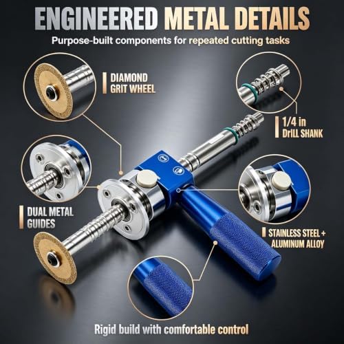 1-1/4" PVC Inside Pipe Cutter Internal Cutting Tool, Diamond Wheel Grinding Disc for Precise Internal PVC Cuts, Metal Guide and Adjustable Depth Control，Yellow
