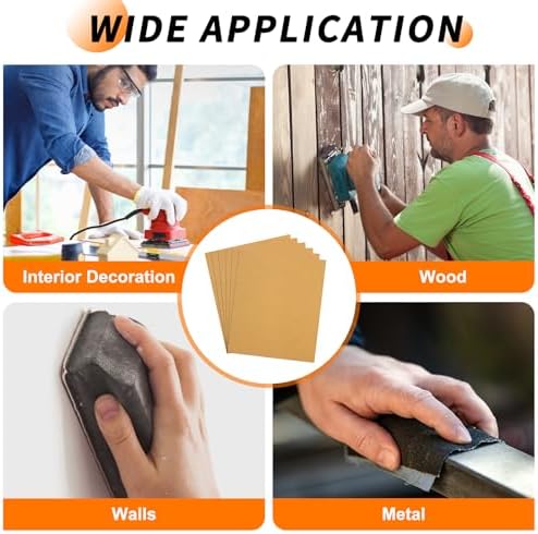 6 Pcs 100 Grit Sandpaper 9 x 11 Inch Sand Paper Alumina Gold