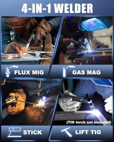 AZZUNO 145A MIG Welder with Helmet, 110/220V 4-in-1 Gas/Gasless Flux MIG