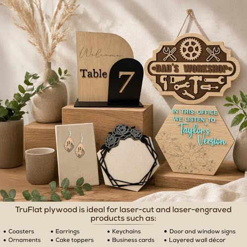 TruFlat Plywood Laser Wood 24 Sheets, 12 x 19 x 1/8 in, Starter Pack