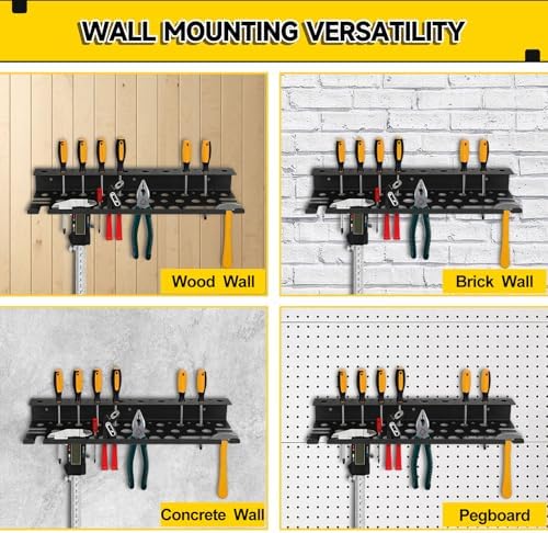 Metal Screwdriver Organizer, 15.75inch Utility Wall Mount Tool Organizer for Screwdrivers Pliers Holder with 35 Holes, Hand Tool Storage Rack for Workbench, Garage, Warehouse (Black, 2 Layers)