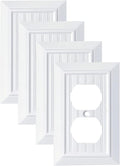 Pure White Classic Beadboard Wall Plates,Light Switch Covers,Electrical Outlet Covers, Switch Plates of Various Combination, Nature Bamboo Fiber Wall plate (1 Gang Duplex 4 Pack)