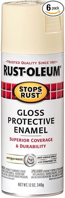 Rust-Oleum 7794830-6PK Stops Rust Spray Paint, 12 oz, Gloss Antique White, 6 Pack