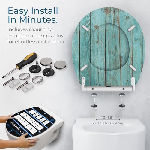 Sanilo Wooden Toilet Seat with Quick Release & Soft Close [ROUND] - Decorative & Slow Close Molded Wood Seat - With One Click for Easy Installation & Cleaning - With Adjustable Fit (Lumber)