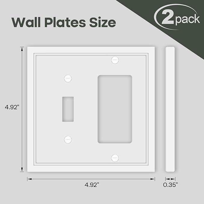 Toggle/Decorator Combo Light Switch Cover Plate White Classic Decorative Switch Plates Cover 2 Gang Wall Plate Cover for Duplex, Toggle, Combo, 2 Pack