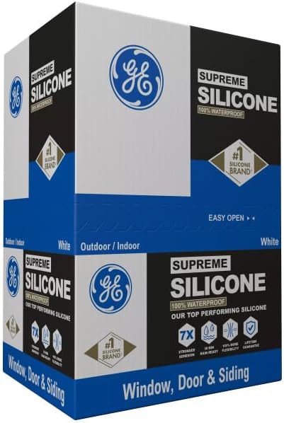 GE Supreme Silicone Caulk for Window & Door, White, 10 fl oz Cartridge, 12 Pack - 100% Waterproof Silicone Sealant, 7X Stronger Adhesion, Shrink & Crack Proof