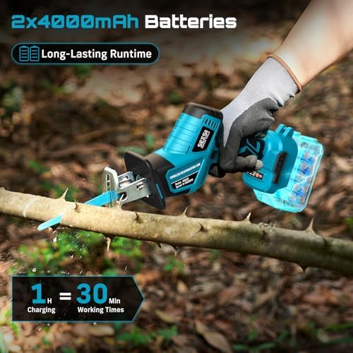 SEESII Reciprocating Saw Cordless with 2 x 4.0Ah Batteries and 6 Saw Blades