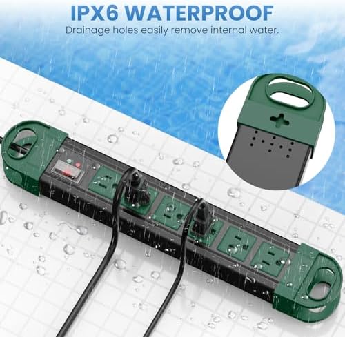 HHSOET GFCI Outdoor Power Strip Weatherproof IPX6 Waterproof, Green 15FT
