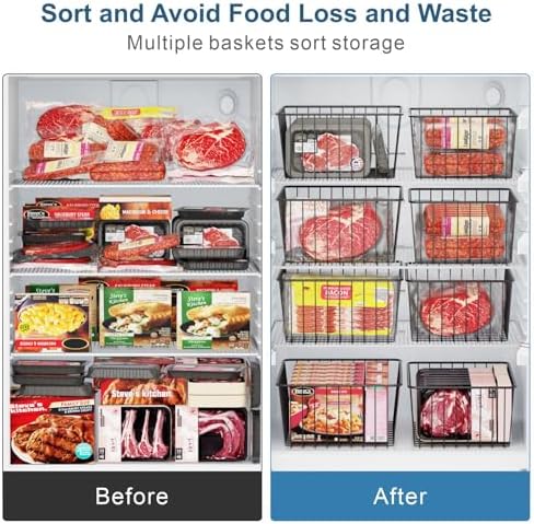 iSPECLE Freezer Organizer Bins - For 16 Cu Ft Upright Freezer, 6 Pack White