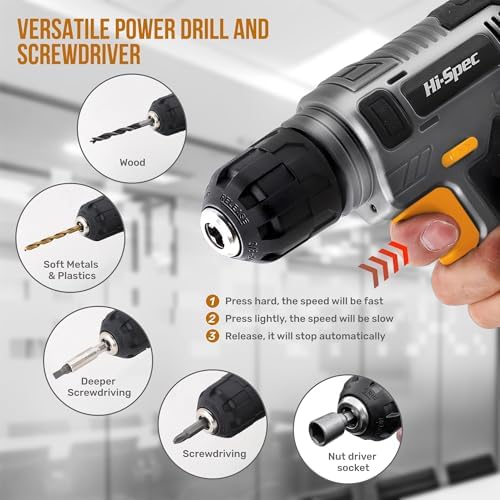 Hi-Spec Tool Kit with 8V Cordless Drill Set with Toolbox for Home DIY