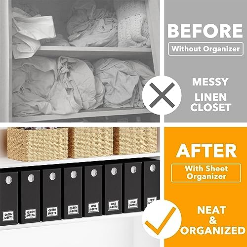 SpaceAid 10 Pack Bed Sheet Organizers and Storage, Foldable Sheet Organizer for Linen Closet, Sheets Set Folder Keeper with Window XL (Queen & King Size) Organizing Bedding Container, Black