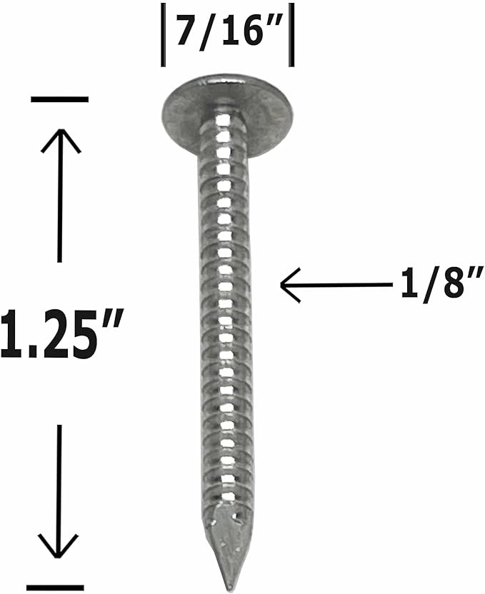 (250) 1.25”-RING SHANK ALUMINUM - ROOFING SIDING NAILS - Vinyl & Aluminum Siding & Facia Trim Nail – Aluminum metal secure holding Ring Shank nail – 1.25 in