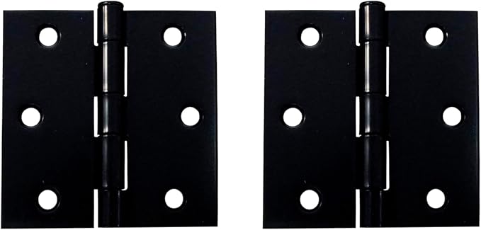 QCAA Square Door Butt Hinge, Heavy Gauge, Swaged, Loose Pin, 2-1/2"x2-1/2 x2.0mm, Black, Made in Taiwan, 2 Pack