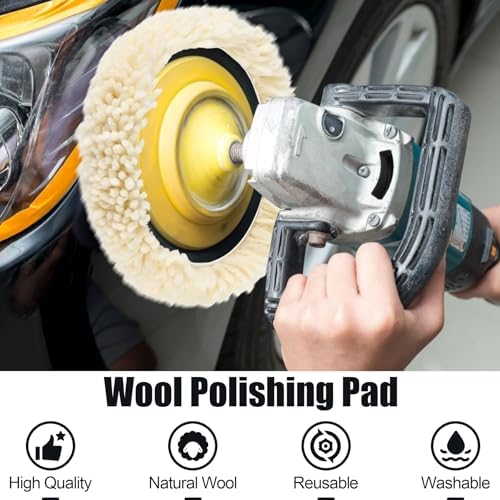 6 PCS Wool Buffing Polishing Pads - 7 Inch Natural Wool Cutting Pads with Hook and Loop Backing Compound & Polishing for Automotive Car Boats Glass Furniture Repair