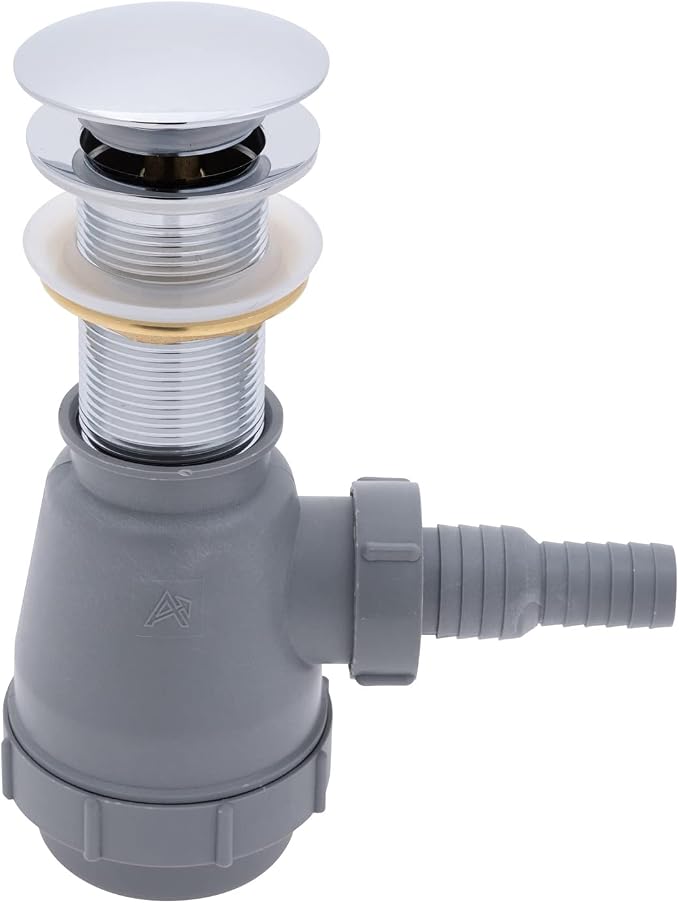 Ambassador Marine - 1 3/4 inch Drain, Touch Trap Sink Drain - with Cover - no Overflow, 3/4 inch & 1 inch Hose Barb - Chrome - V03-0708-CP-W