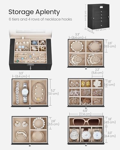 SONGMICS 6-Layer Jewelry Box Organizer with 5 Drawers, Lock and Mirror